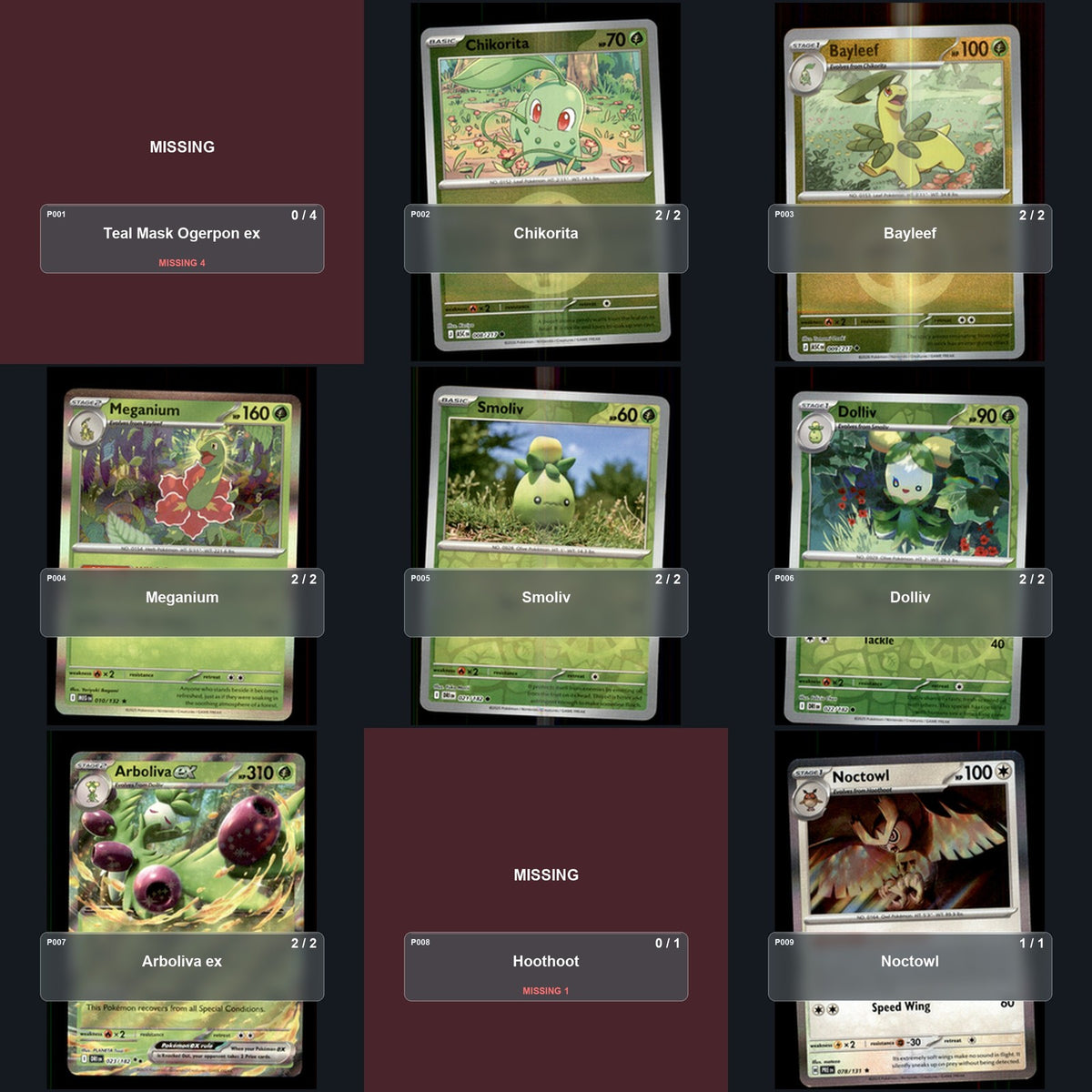 Partial Pokemon TCG Regional Nice Ogerpon Meganium Decklist 48 Cards Deck