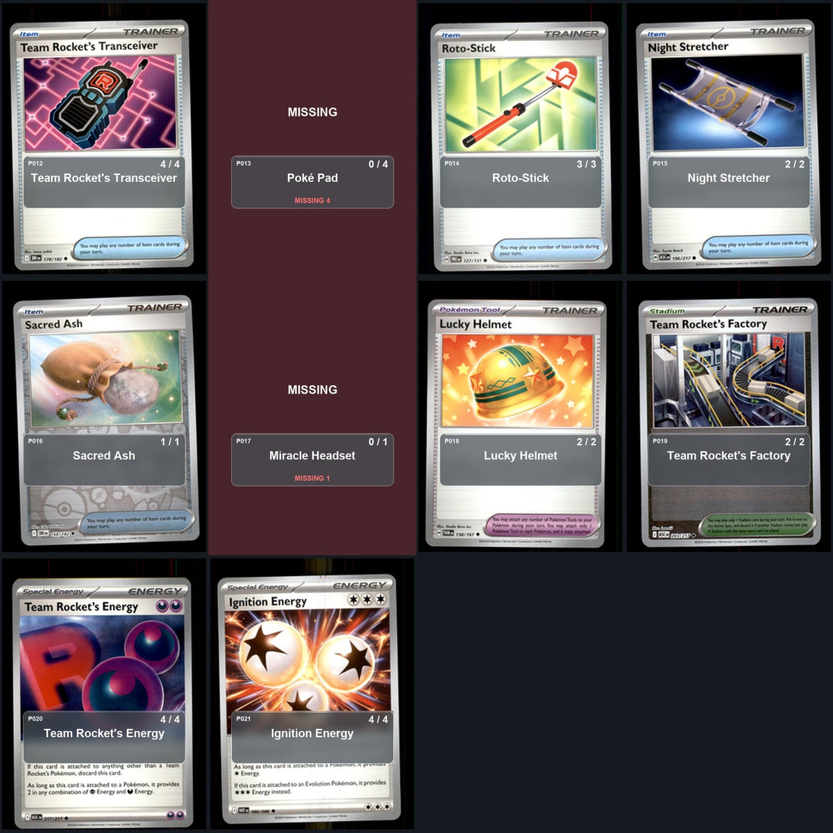 Partial Pokemon TCG Regional Nice Rocket's Honchkrow Decklist 51 Cards Deck