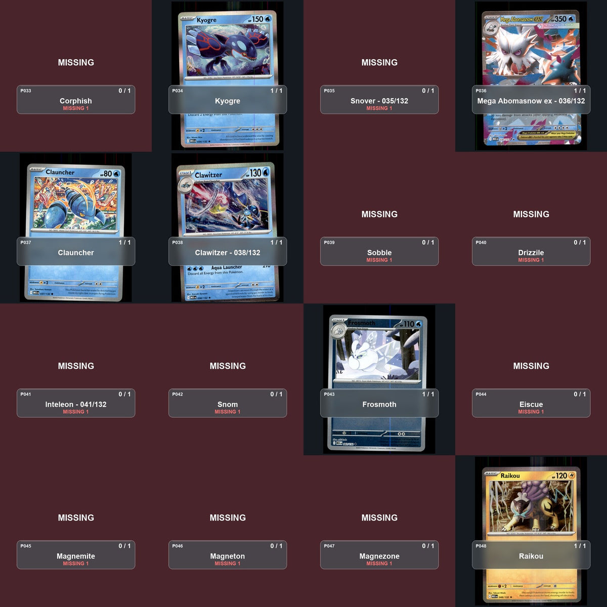 Pokemon TCG ME01: Mega Evolution Partial Master Set Lot 162 Cards Master Set