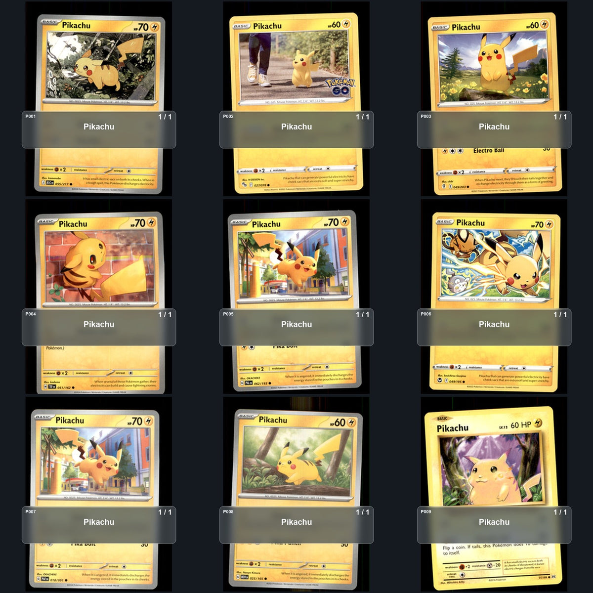 Pokemon TCG Pikachu Pokemon Species Collection 9 Different Cards Collection