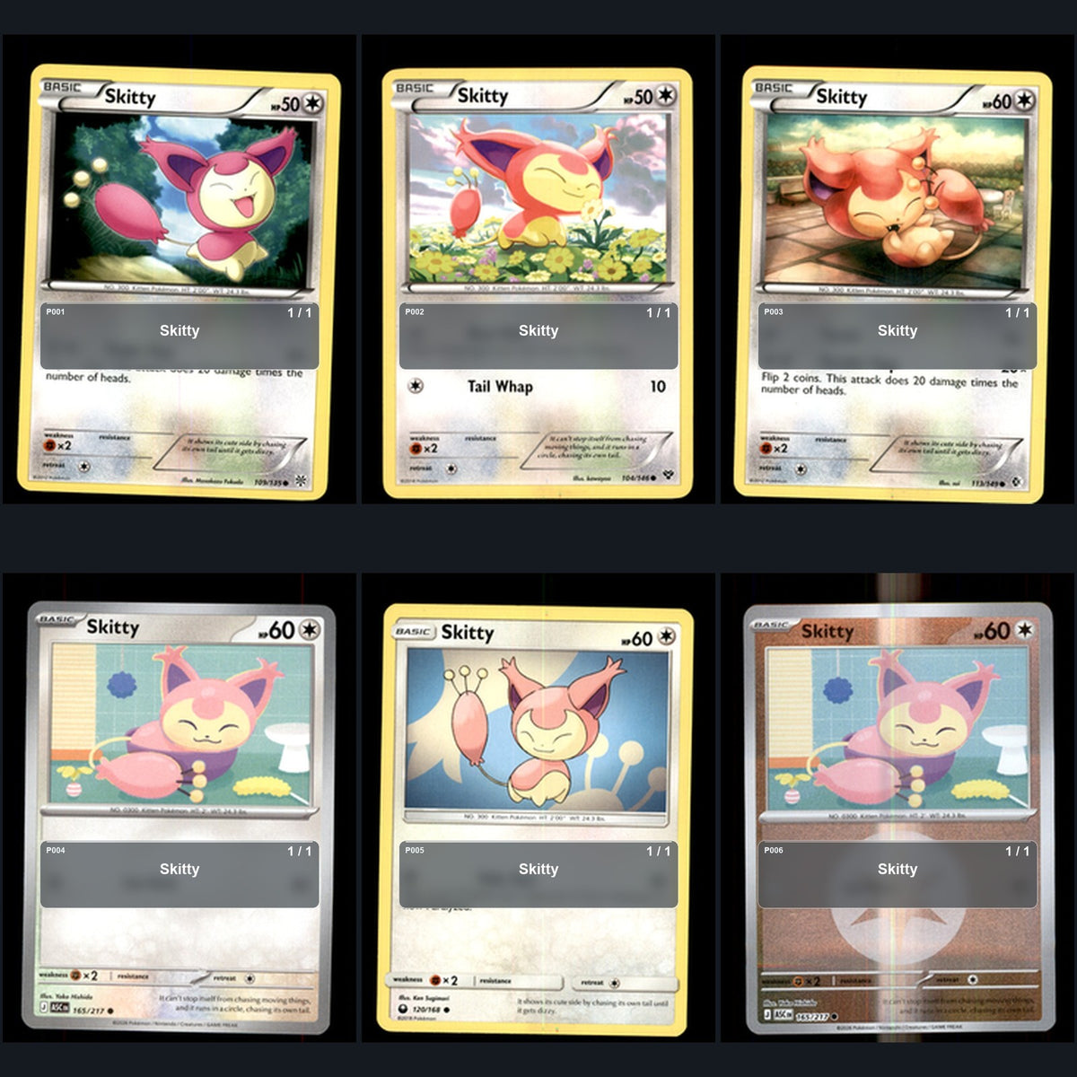 Pokemon TCG Skitty Species Collection 6 Different Cards