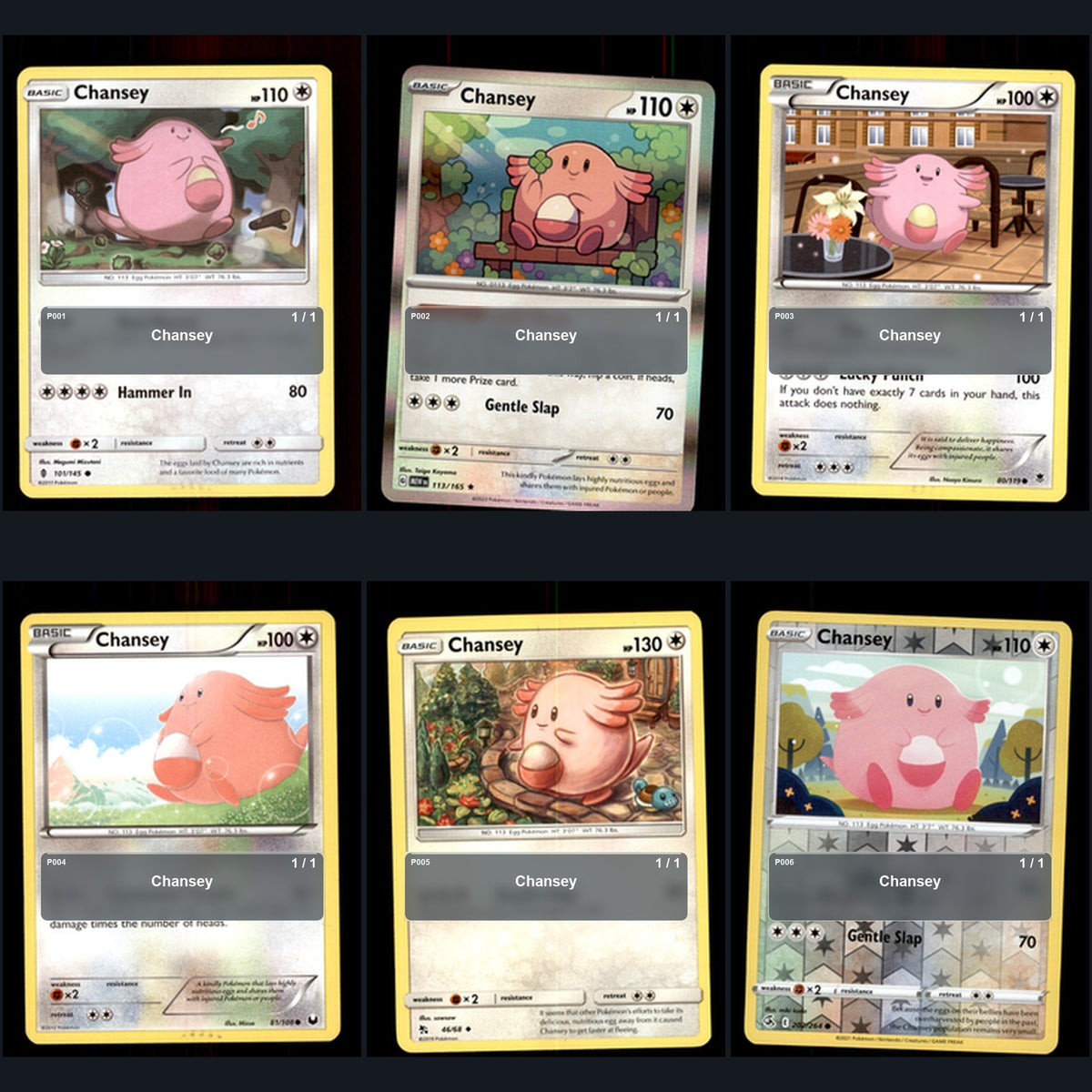 Pokemon TCG Chansey Species Collection 6 Different Cards