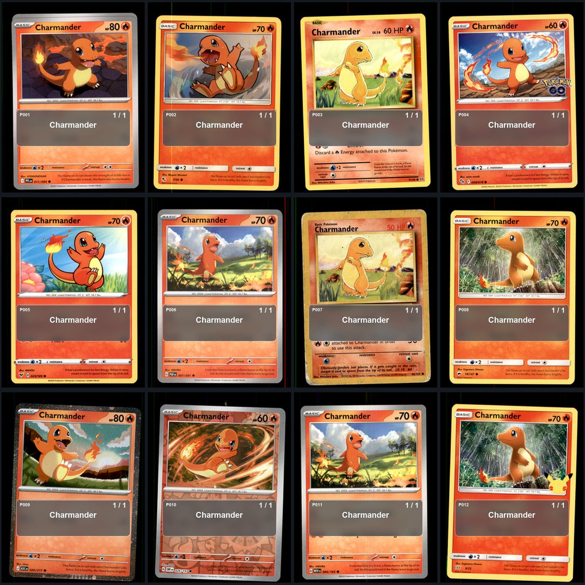Pokemon TCG Charmander Pokemon Species Collection 12 Different Cards Collection