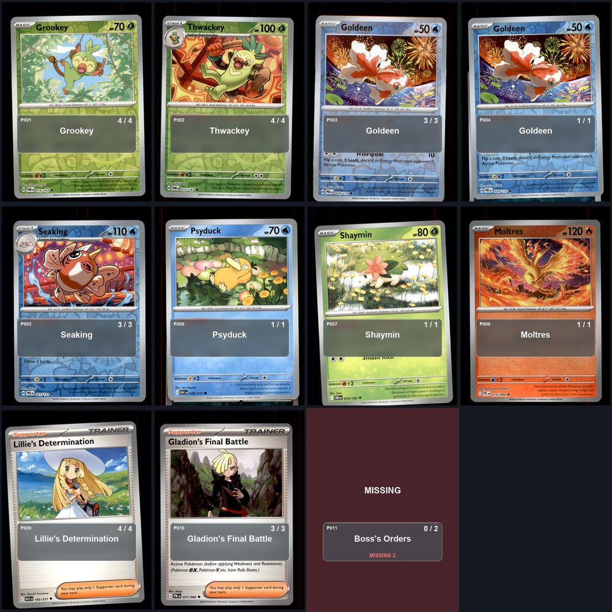 Partial Pokemon TCG Regional Nice Seaking Festival Lead Decklist 49 Cards Deck