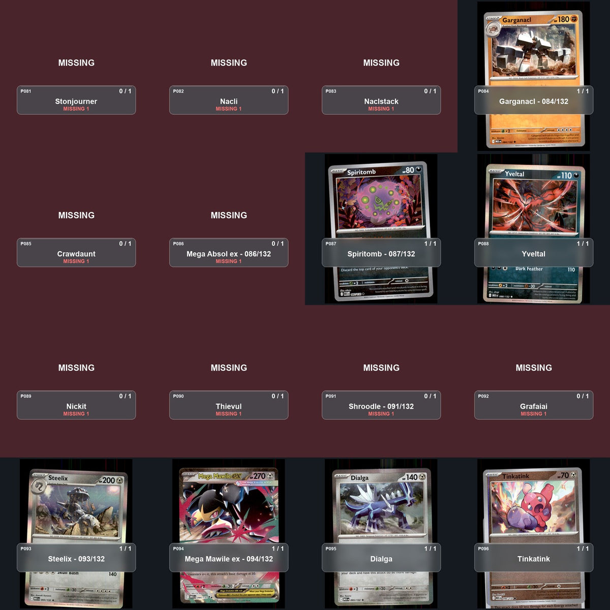 Pokemon TCG ME01: Mega Evolution Partial Master Set Lot 162 Cards Master Set