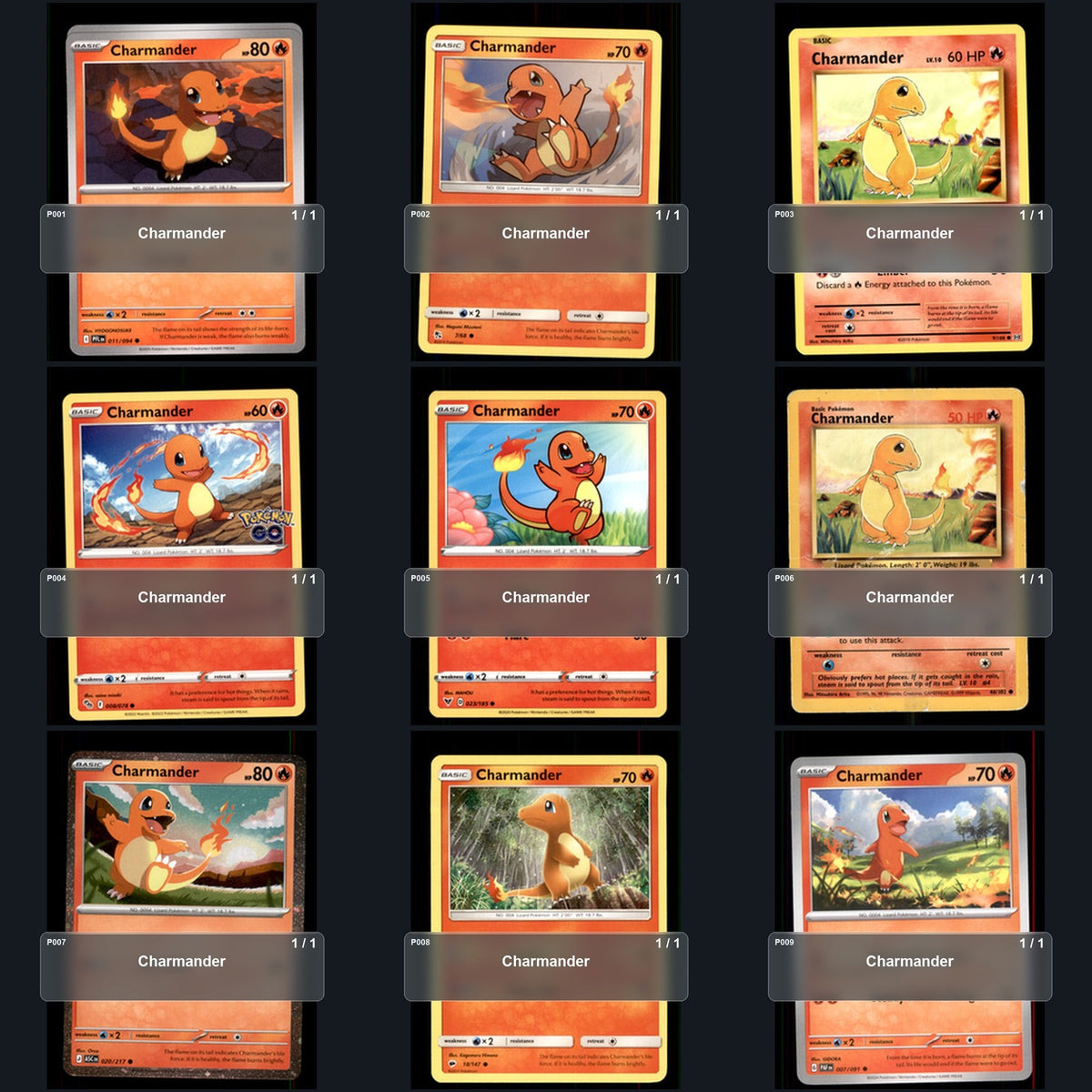 Pokemon TCG Charmander Species Collection 9 Different Cards