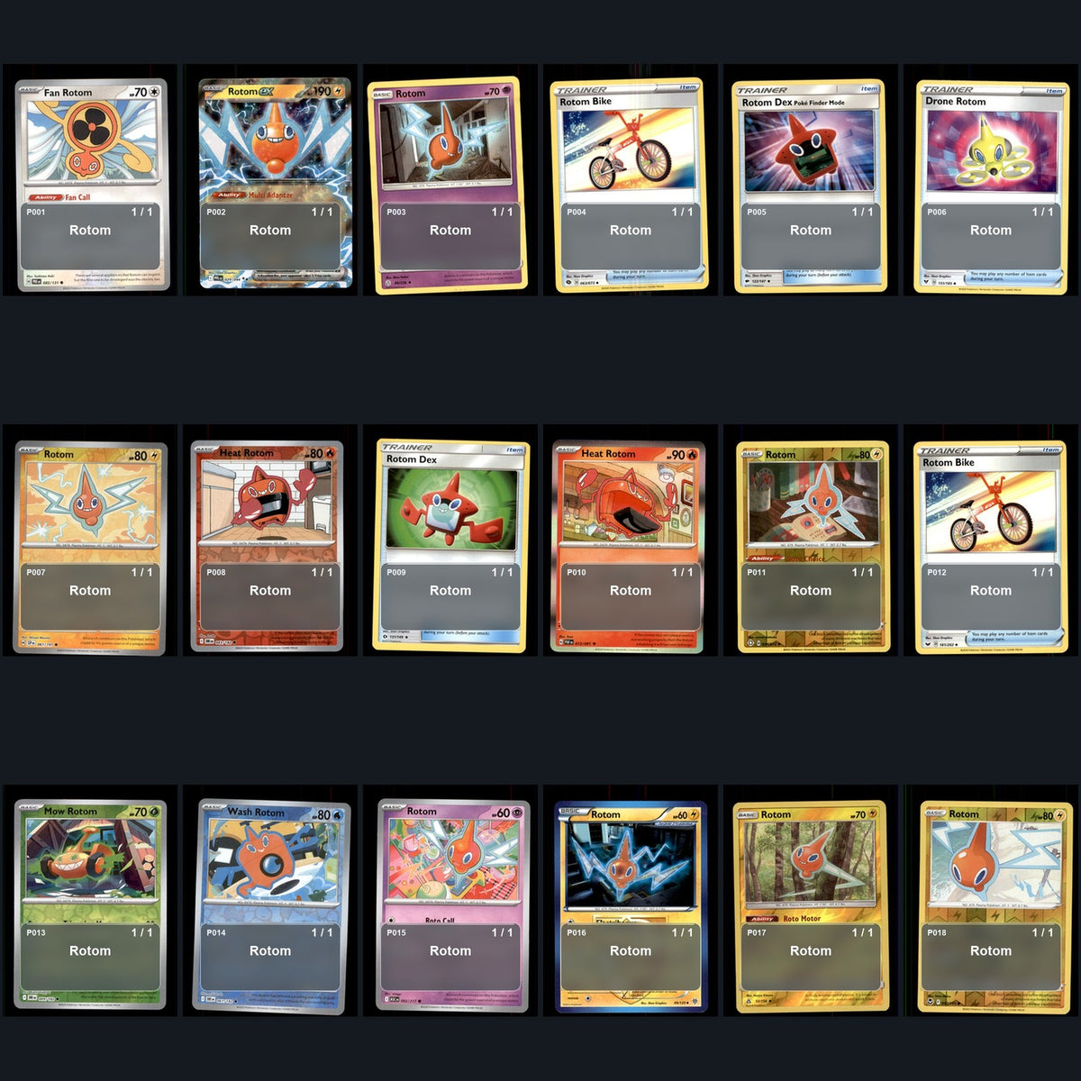 Pokemon TCG Rotom Species Collection 18 Different Cards