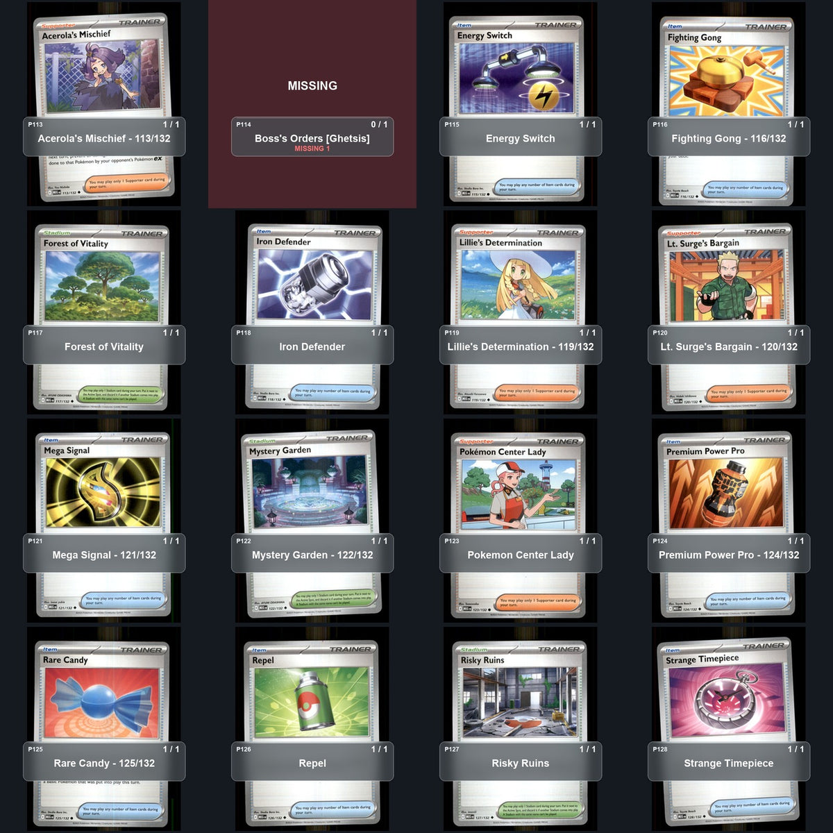 Pokemon TCG ME01: Mega Evolution Partial Master Set Lot 162 Cards Master Set