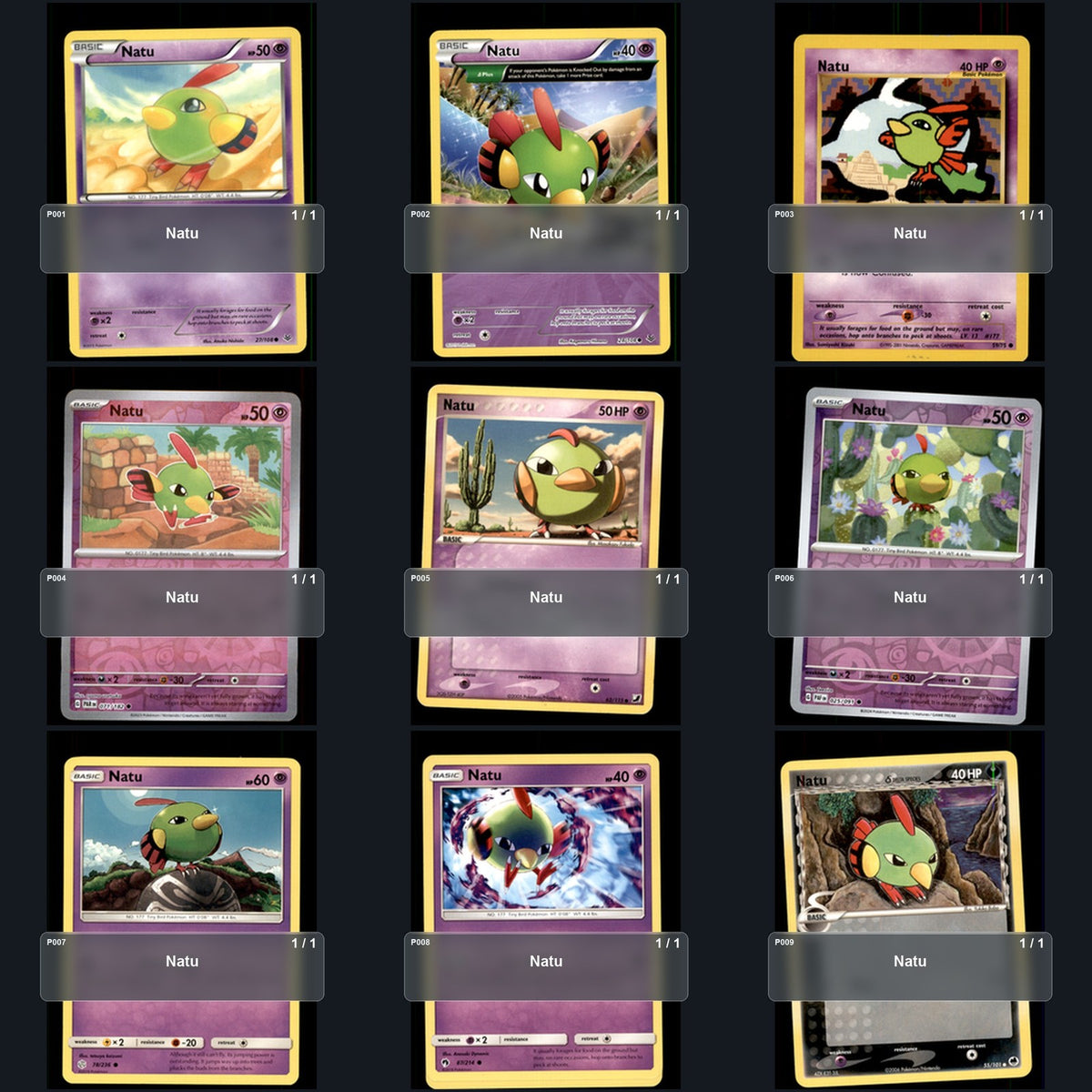 Pokemon TCG Natu Species Collection 9 Different Cards