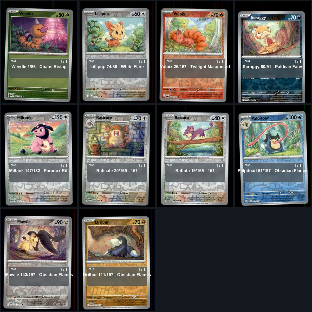 Pokemon TCG sowsow Artist Collection 30 Cards Lot