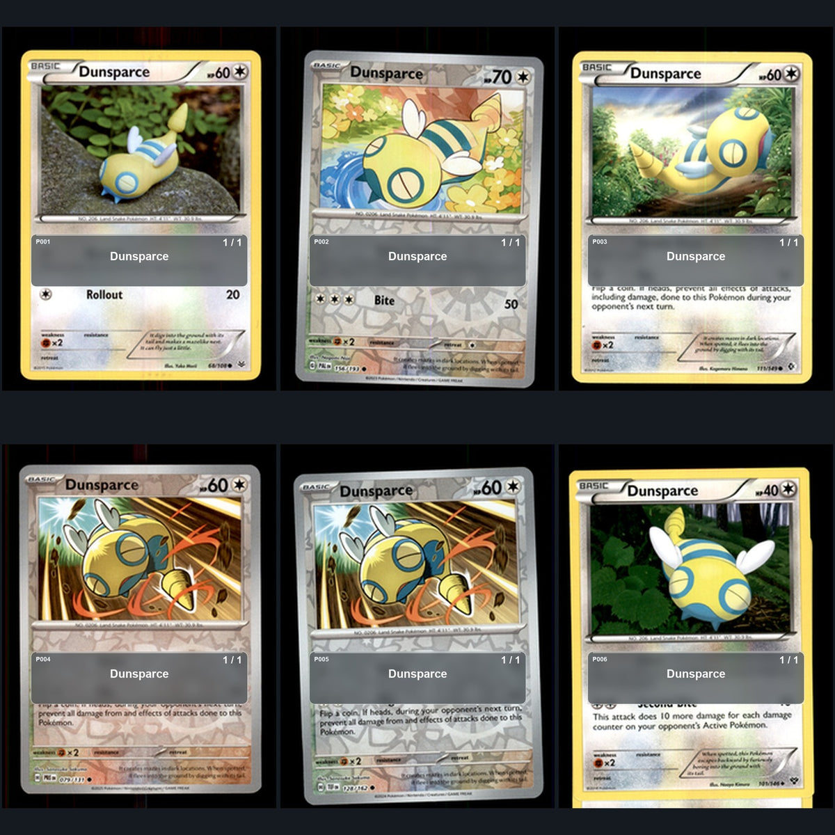 Pokemon TCG Dunsparce Species Collection 6 Different Cards