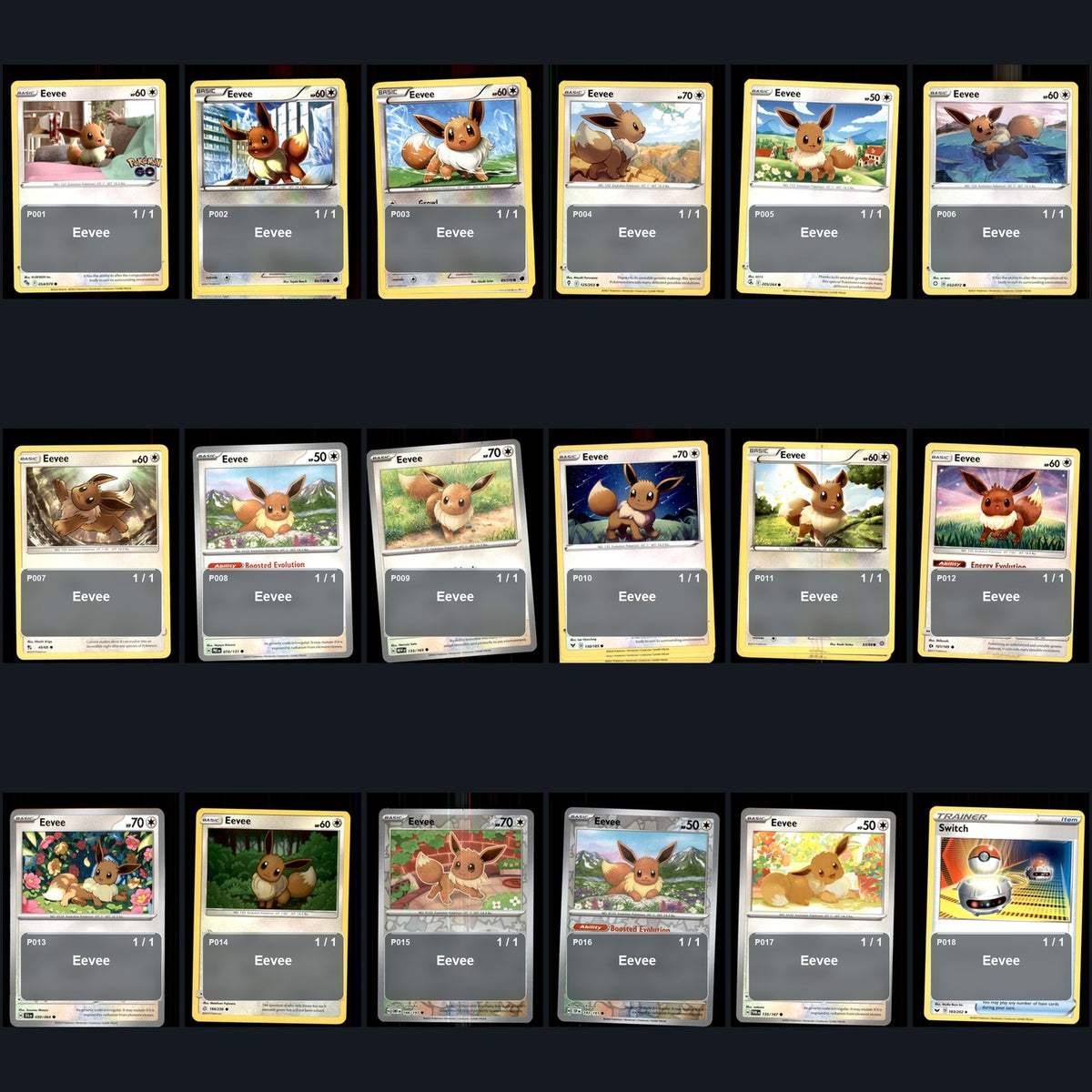 Pokemon TCG Eevee Pokemon Species Collection 18 Different Cards Collection