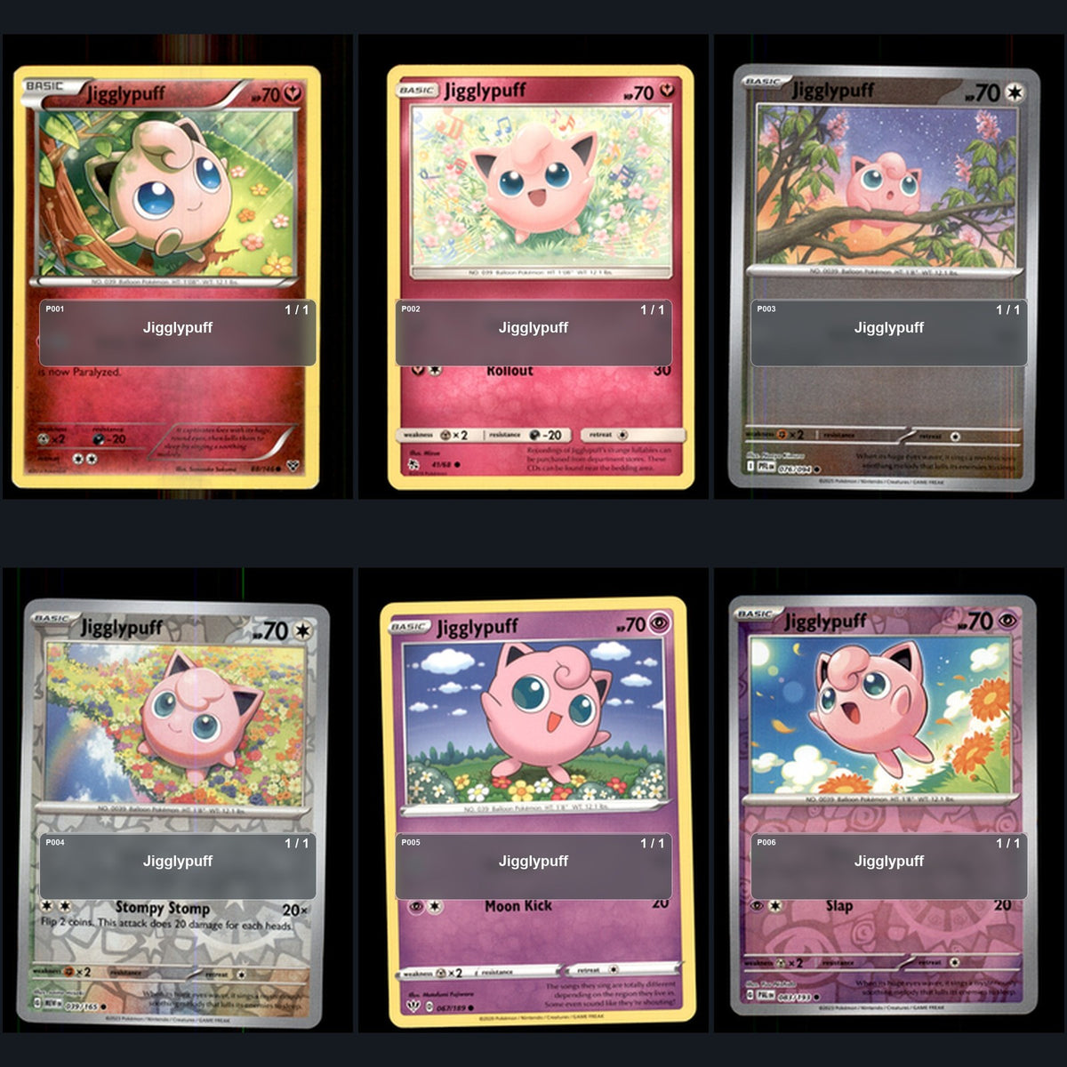 Pokemon TCG Jigglypuff Species Collection 6 Different Cards