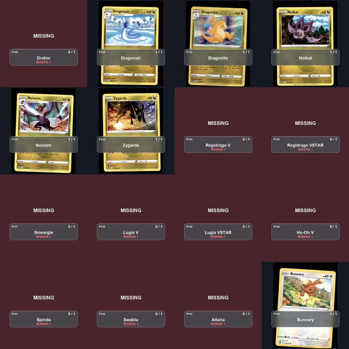 Pokemon TCG SWSH12: Silver Tempest Partial Master Set Lot 187 Cards Master Set