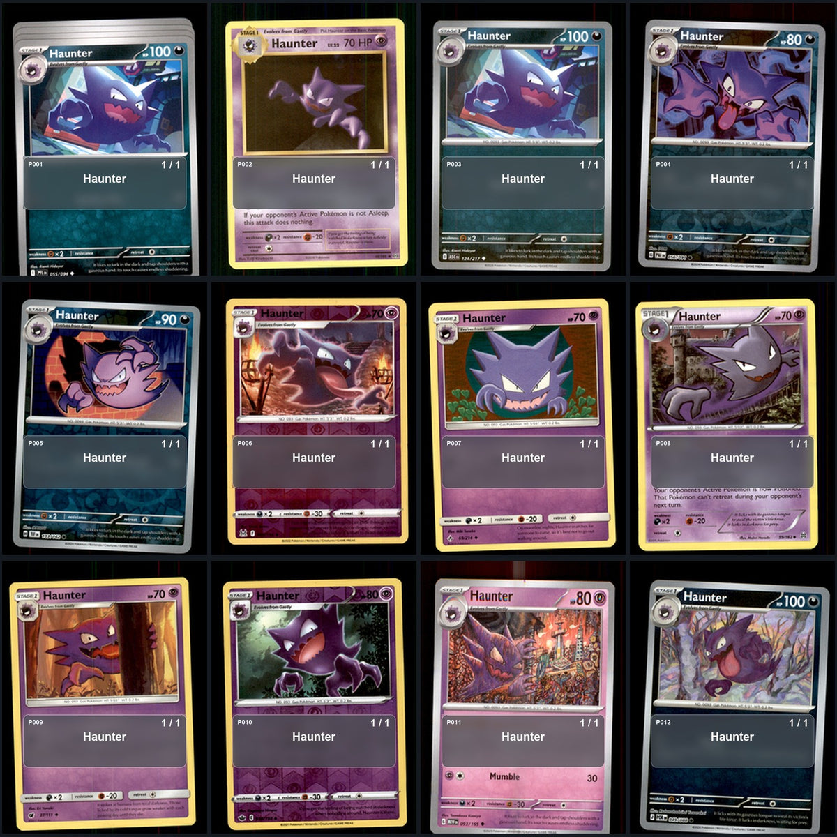 Pokemon TCG Haunter Species Collection 12 Different Cards