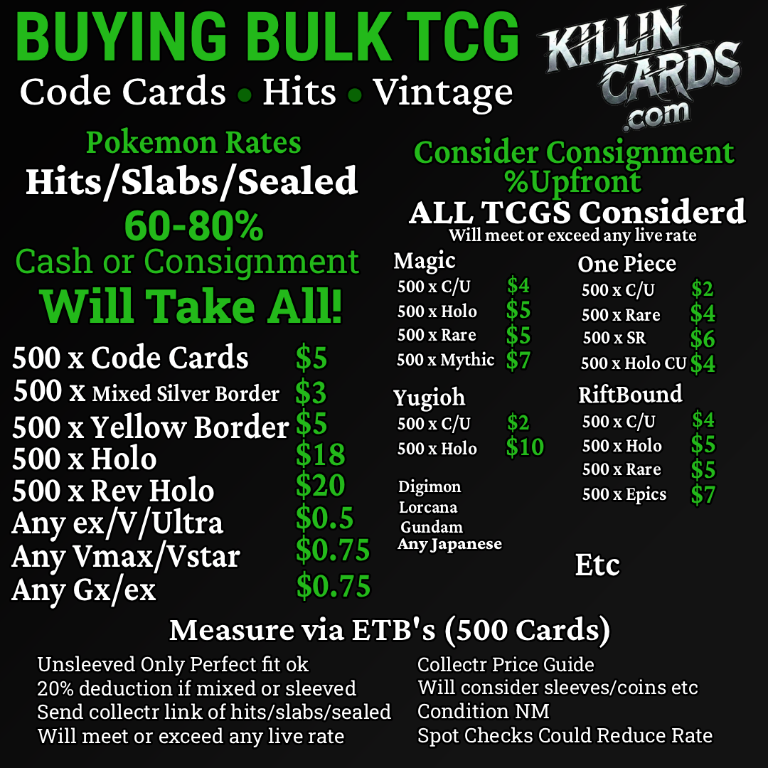 Killin Cards buy-rate sheet